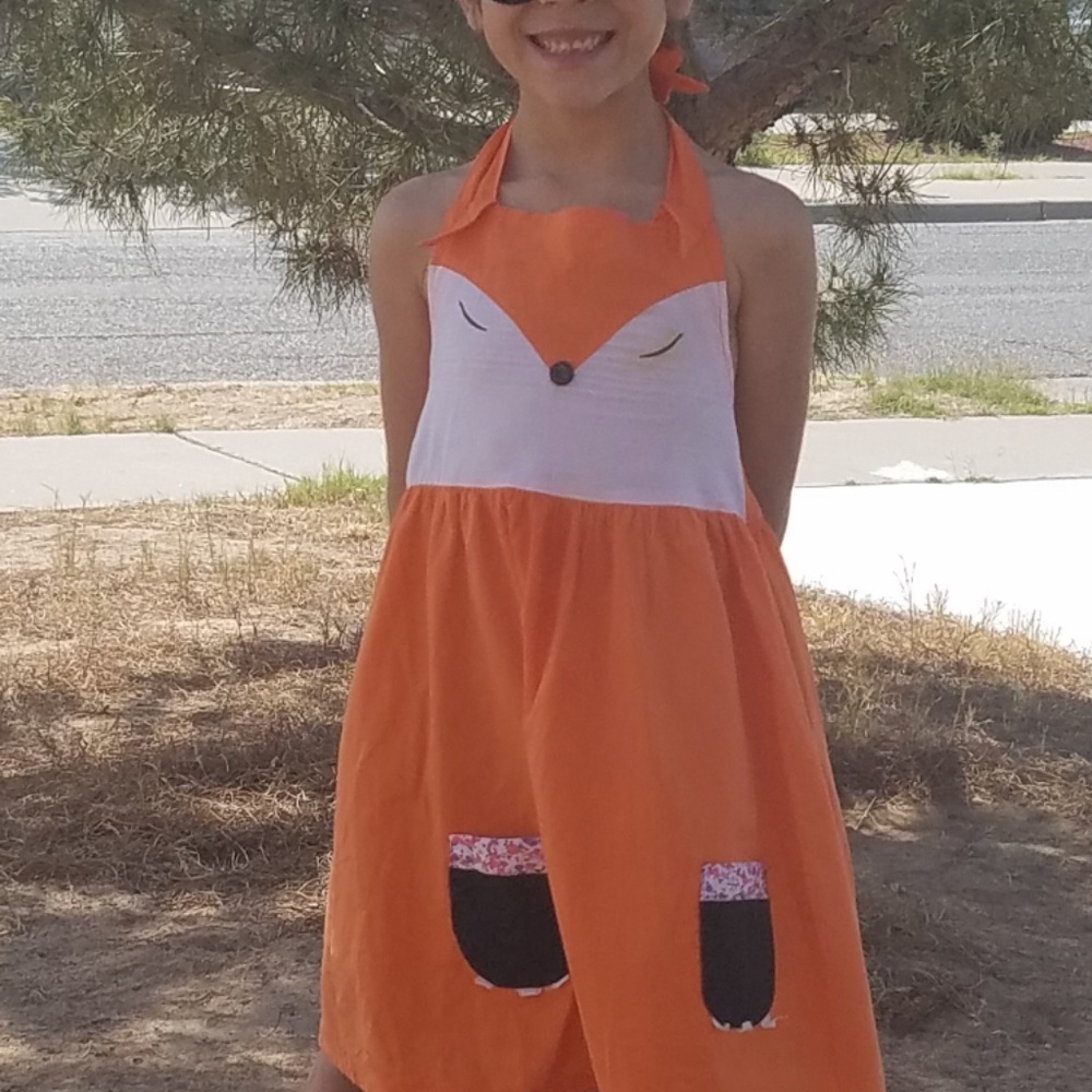 Girls A Fox Tale Pocket Halter Dress Orange